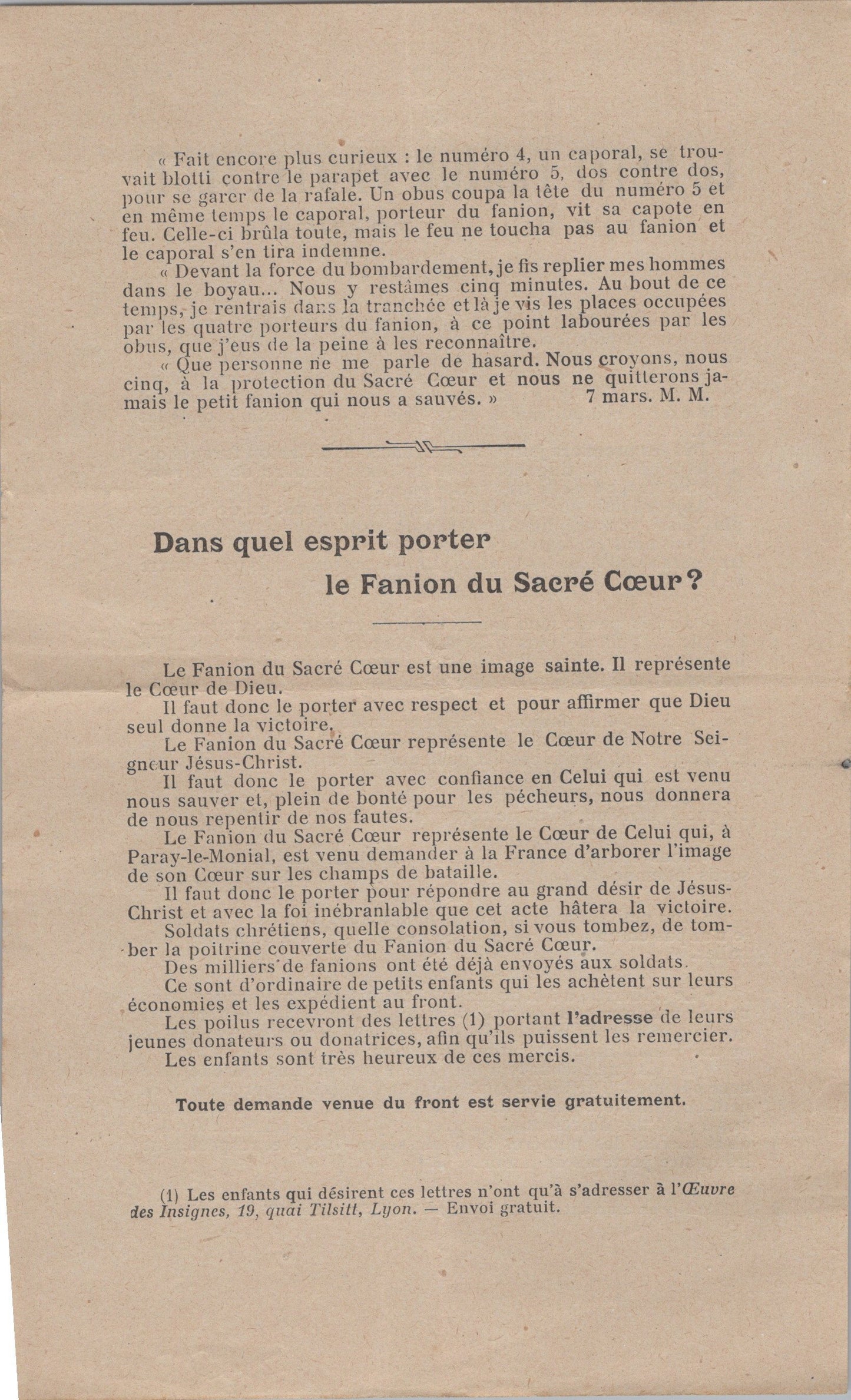 documents intéressants sur le fanion du sacré cœur France 1914-1918
