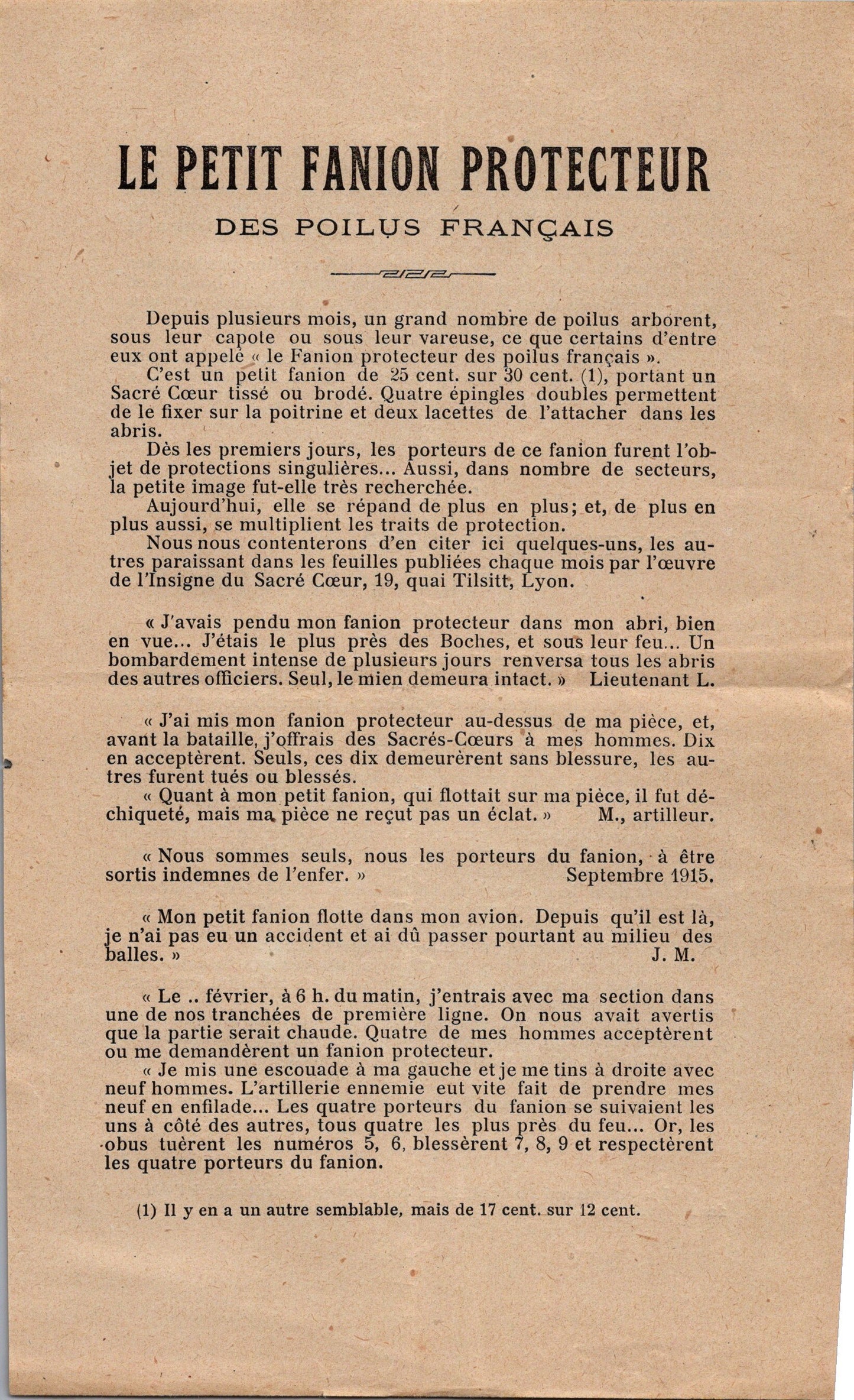 documents intéressants sur le fanion du sacré cœur France 1914-1918