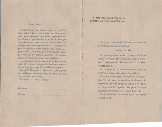 documents intéressants sur le fanion du sacré cœur France 1914-1918