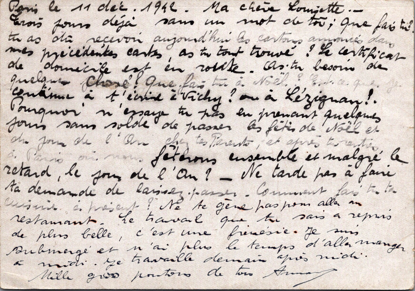 4 cartes de correspondance Pétain pour une femme du central téléphonique de Vichy 1942