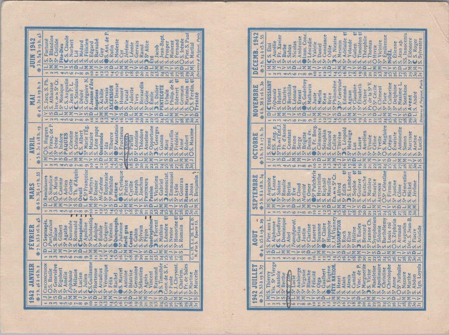 calendrier de poche 1942 Etat Français avec le Maréchal Pétain