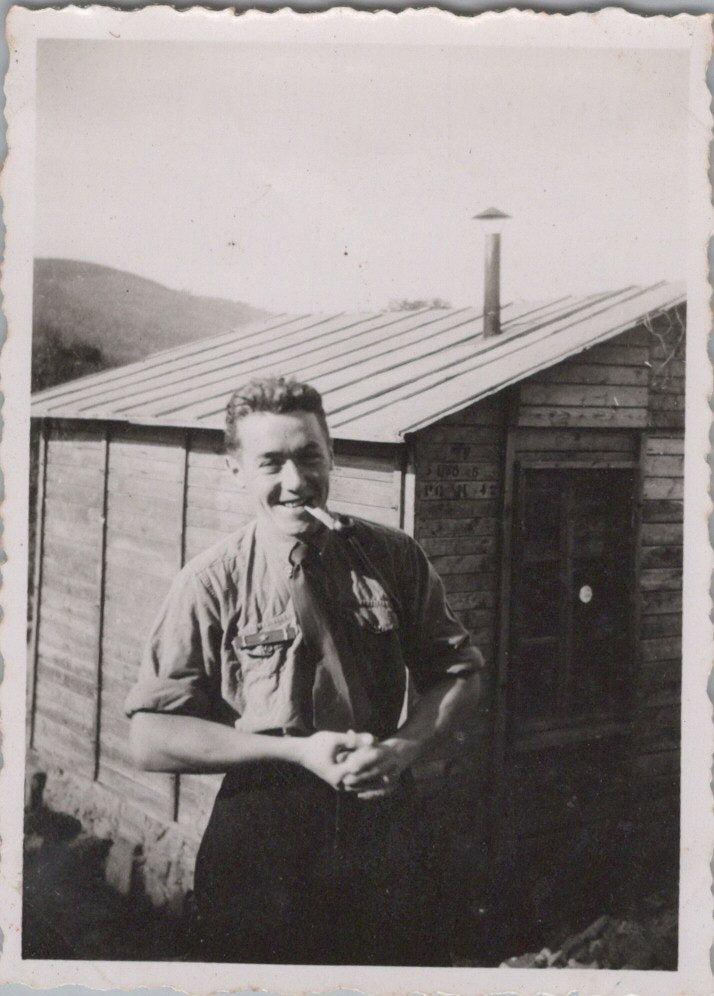 photo d'un jeune des chantiers de jeunesse nominative Mazer 1943 8,5 x 6 cm
