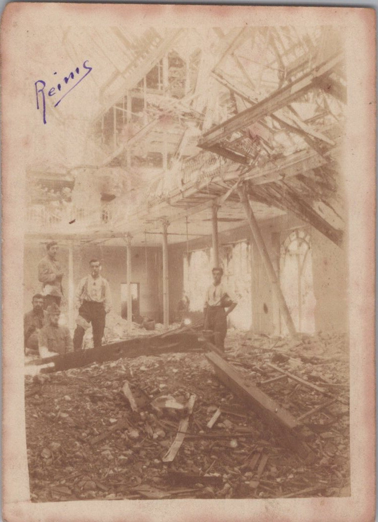 3 photos de la destruction de Reims 1914-1918 8x6 cm