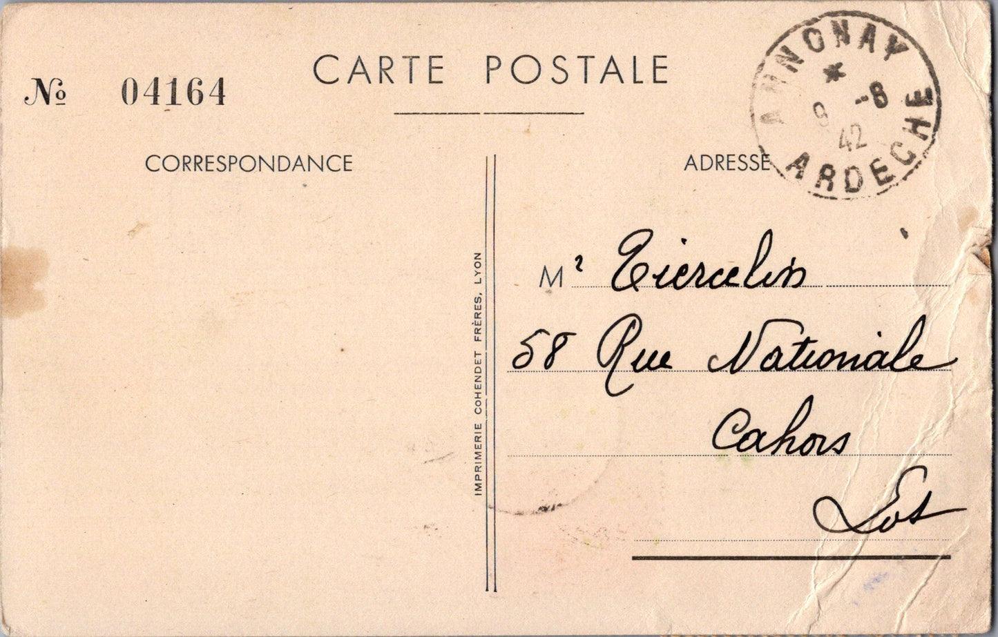 carte postale championnat d'athlétisme armée de l'air Lyon 1942, timbre avec insigne de l'escadrille Lafayette