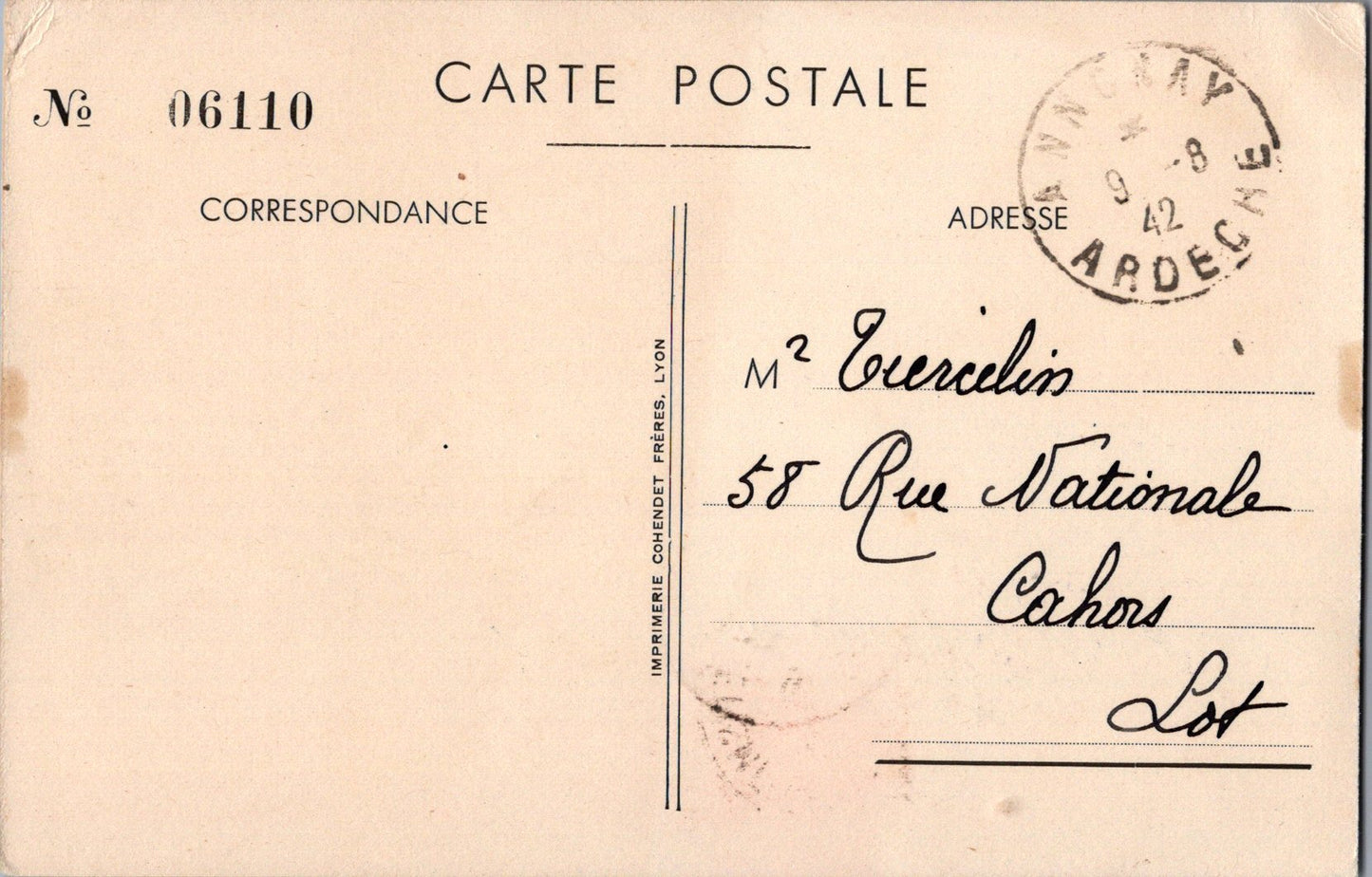 carte postale championnat d'athlétisme armée de l'air Lyon 1942, timbre avec insigne de l'escadrille GC1/1