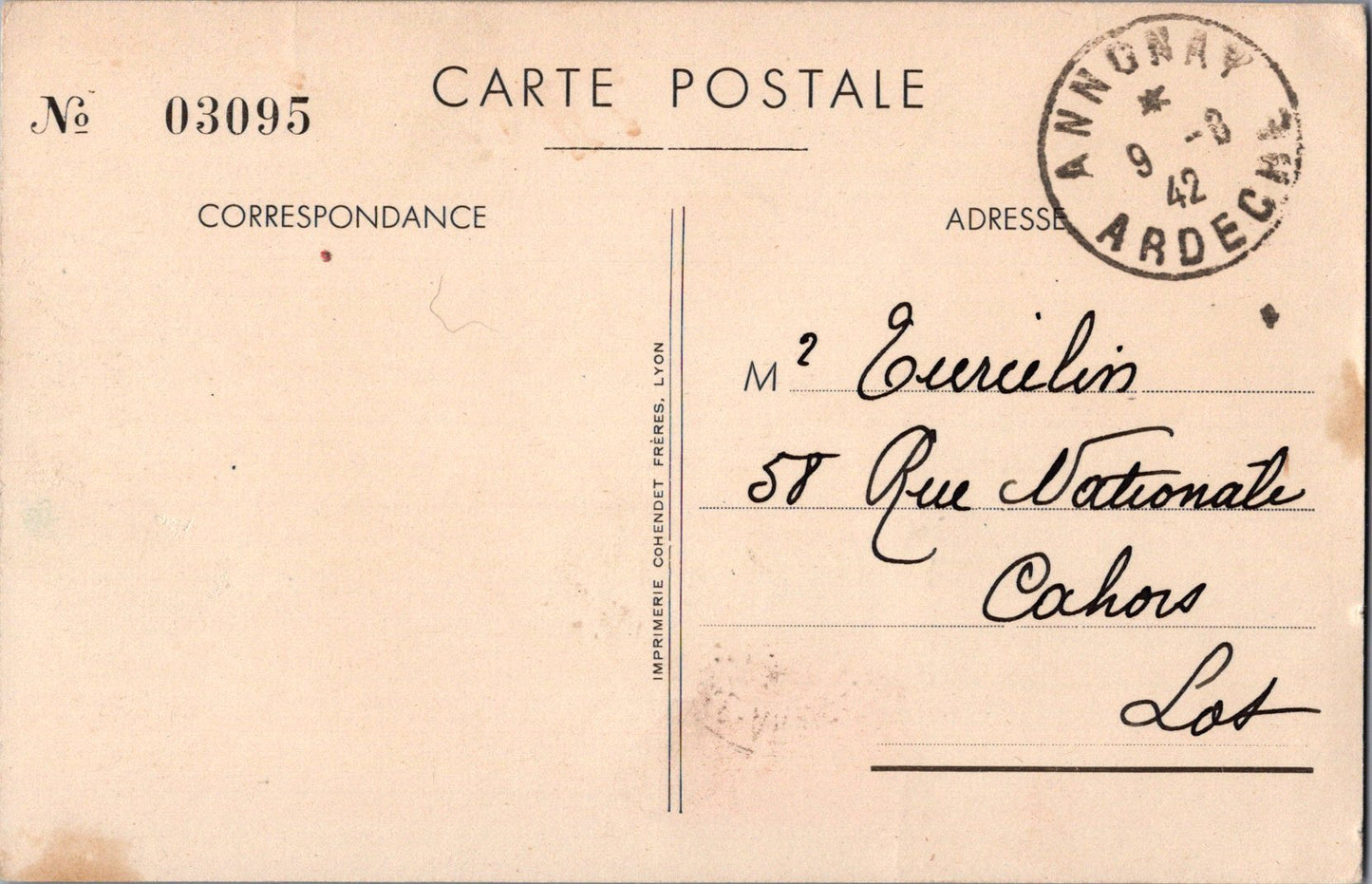 carte postale championnat d'athlétisme armée de l'air Lyon 1942, timbre avec insigne de l'escadrille 1/35