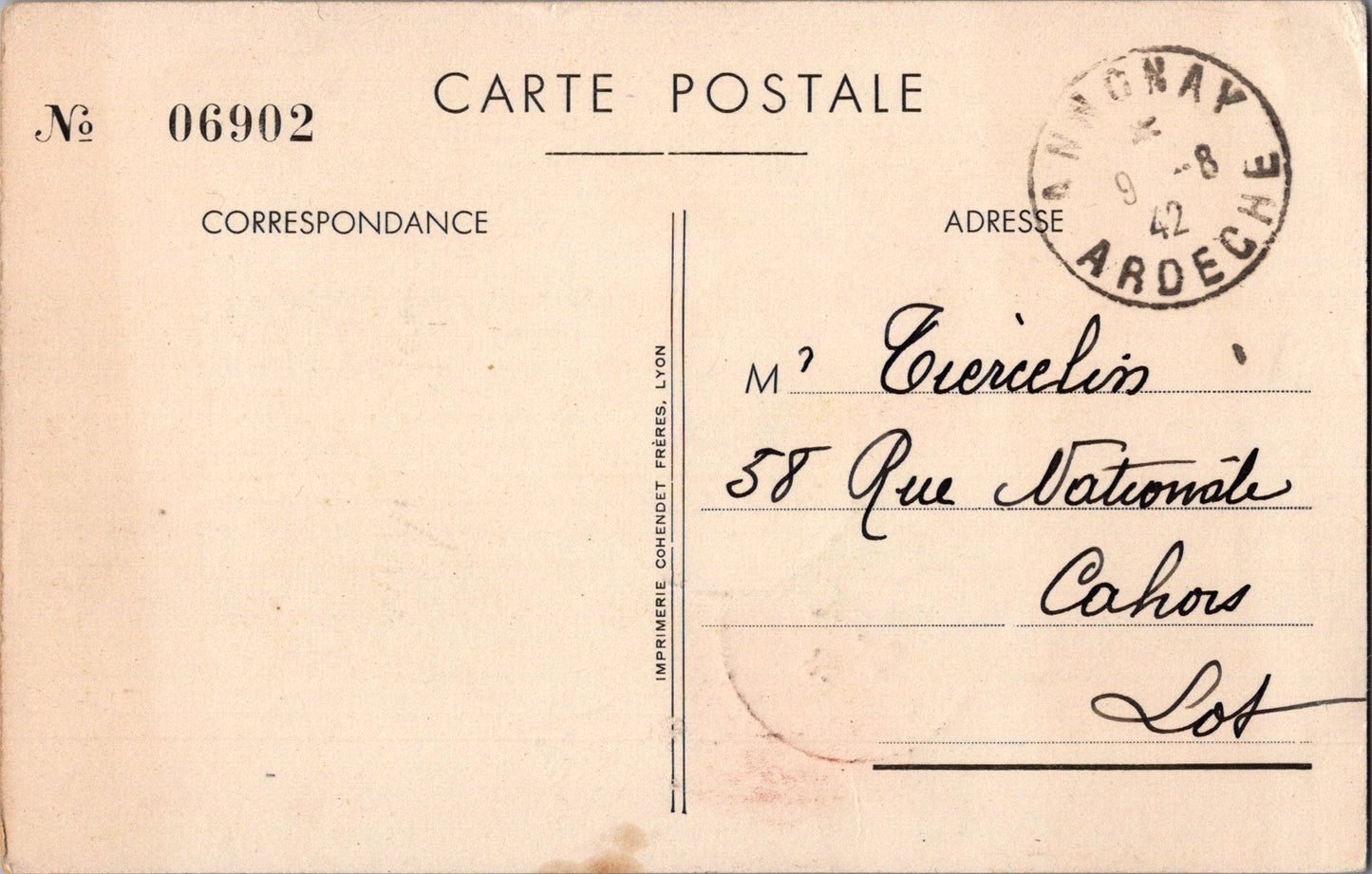 carte postale championnat d'athlétisme armée de l'air Lyon 1942, timbre avec insigne de l'escadrille 3/55