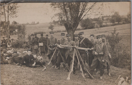 carte photo drapeau et poilus du 14° régiment d'infanterie