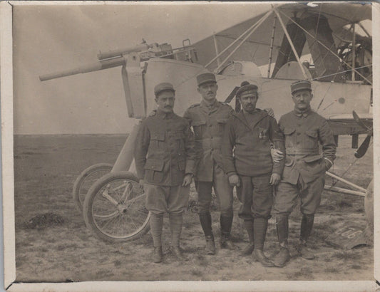 photo d'aviateurs dont marin 14-18 devant avion canon 11x8 cm