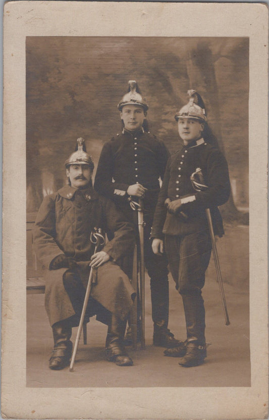 carte photo 3 cavaliers  du 14° Dragons