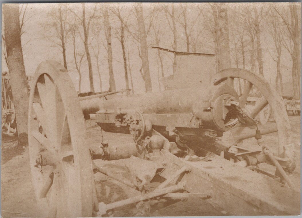 photo canon de 75 détruit Vailly Chemin des Dames 1917 9x6,5 cm