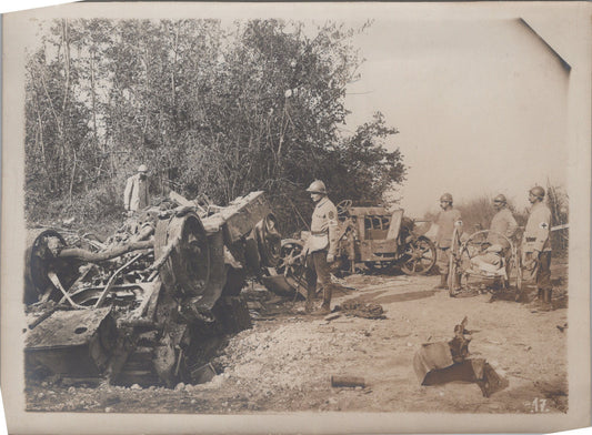 2 grandes photos convoi détruit Chemin des Dames 1914-18 17x12 cm