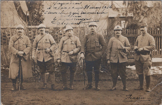 carte photo poilus et cadres du 57°RIT (Auxonne) à Thann Alsace 14-18