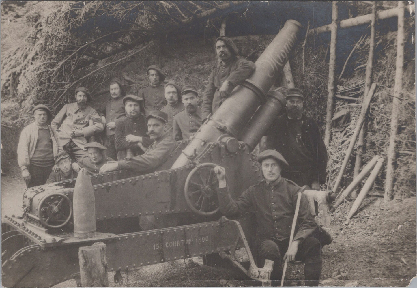 grande photo canon de 155 court 9°RAP Vosges 1914-18 17x12 cm (états de service en description)