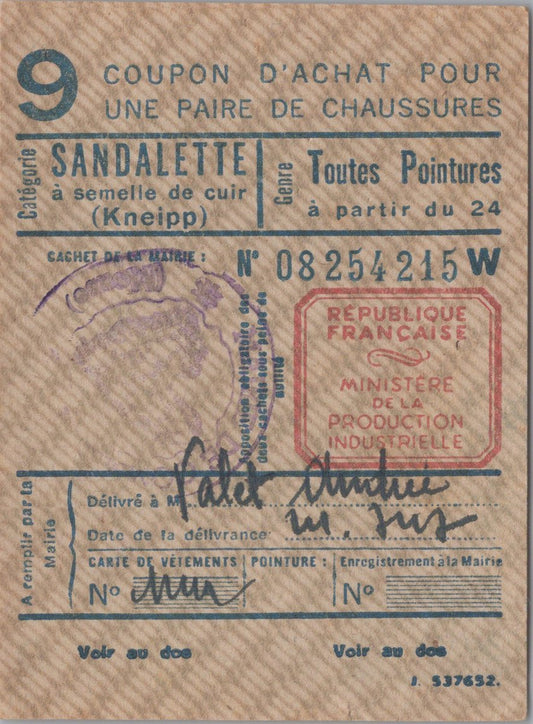 coupon d'achat sandalette pour enfant 1939-45