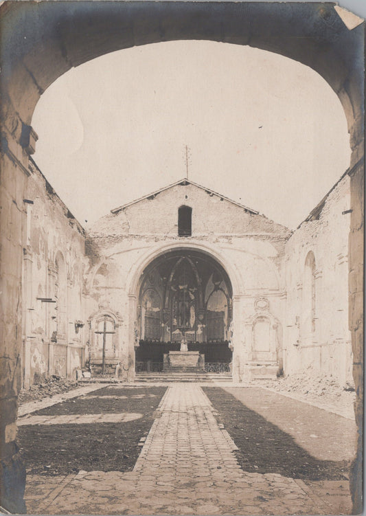 2 grandes photos Leyr Eglise détruite Meurthe et Moselle 1914-18 17x12 cm