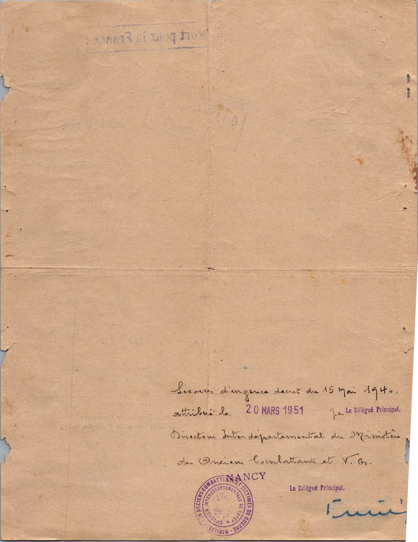 lettre avis de décès d'un gendarme tué en Indochine Hoa Binh 1949