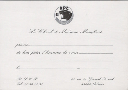 carte d'invitation 11° régiment parachutiste de choc années 80