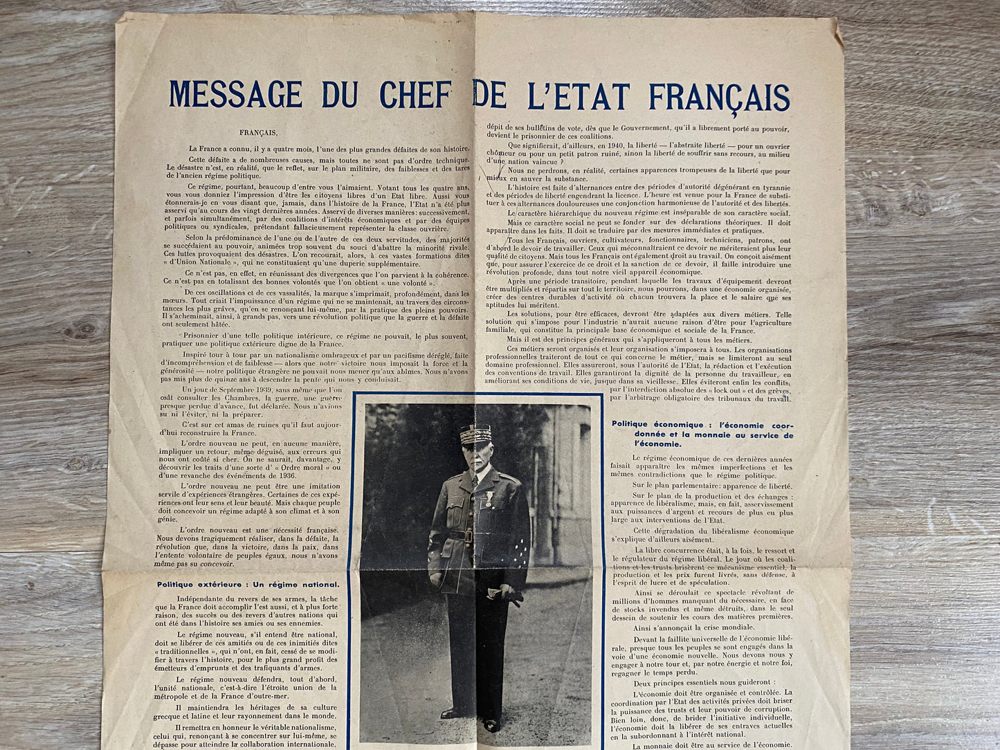 affiche message du chef de l'Etat Français, Maréchal Pétain, Etat Français 1940-44