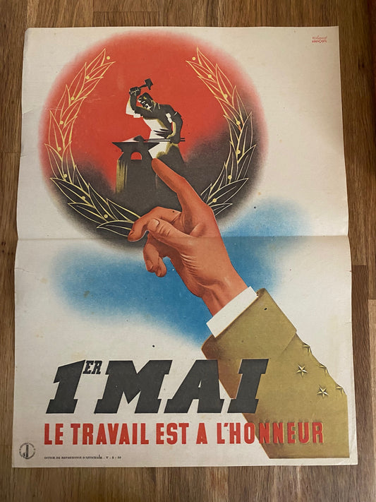 affiche 1er mai le travail est à l'honneur Etat Français 40x30 cm