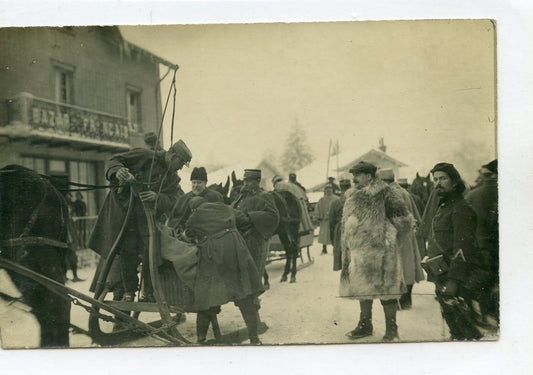 carte photo visite président Poincaré Vosges traineau Chasseurs Alpins la Schlucht 1915