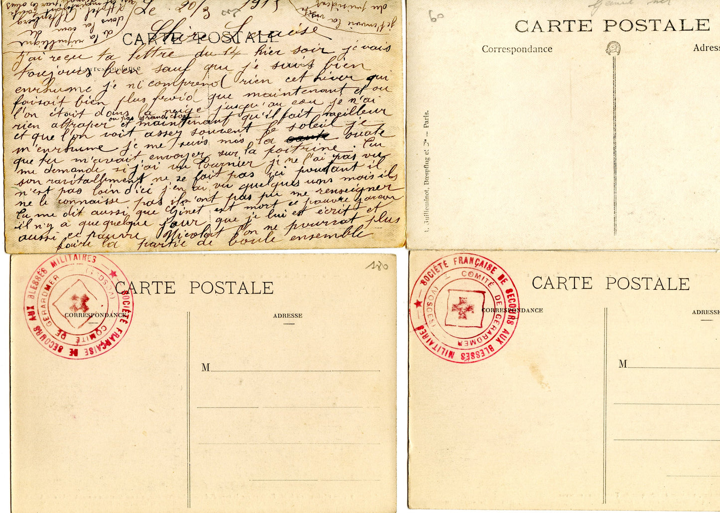 2 cartes photos et 2 cartes postales visite président Poincaré Vosges Chasseurs Alpins skieurs Vosges 1915