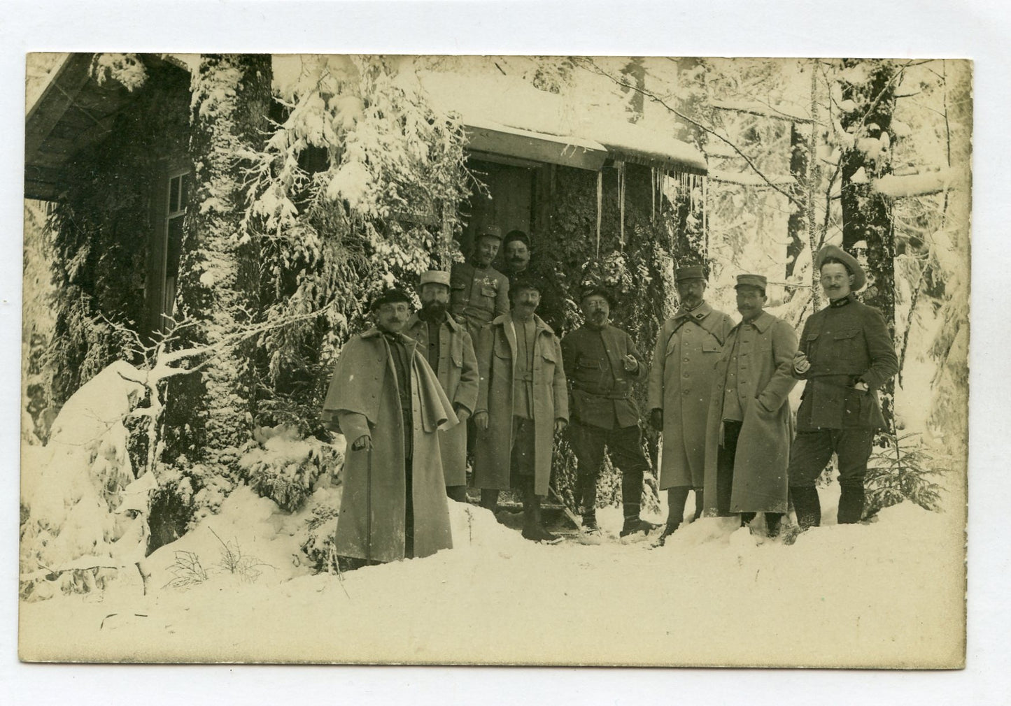 carte photo vue dans la neige abri secteur des Vosges chasseurs 1914-1918 1