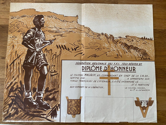 grand diplôme vierge des FFI, résistants région Franche Comté 1939-45