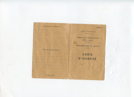carte d'identité Etat Français, Saône et Loire 1944
