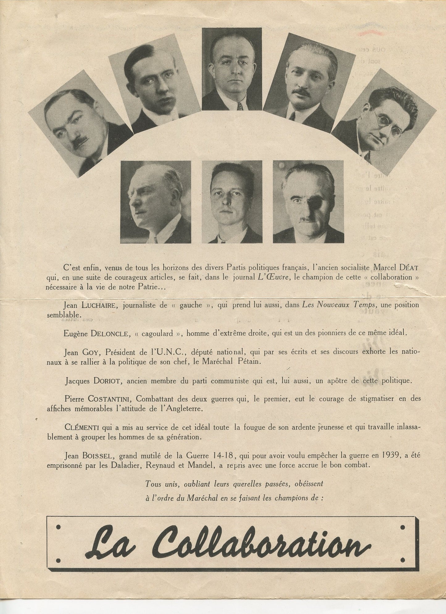 grand tract Etat Français 4 pages, Petain, paroles d'espoir, collaboration 1939-45