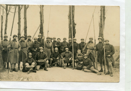 carte photo sapeurs télégraphistes du 18°RST avec hampe pour monter les lignes années 30