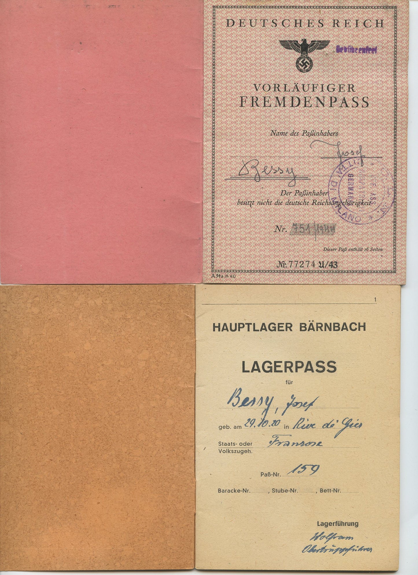 2 carnets de travail allemands pour un français du STO 1943