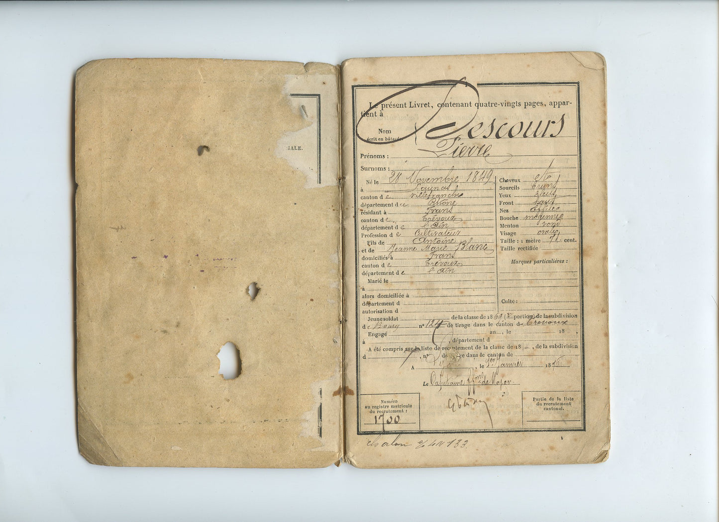 2 livrets militaires d'un mobile de la guerre de 1870-71