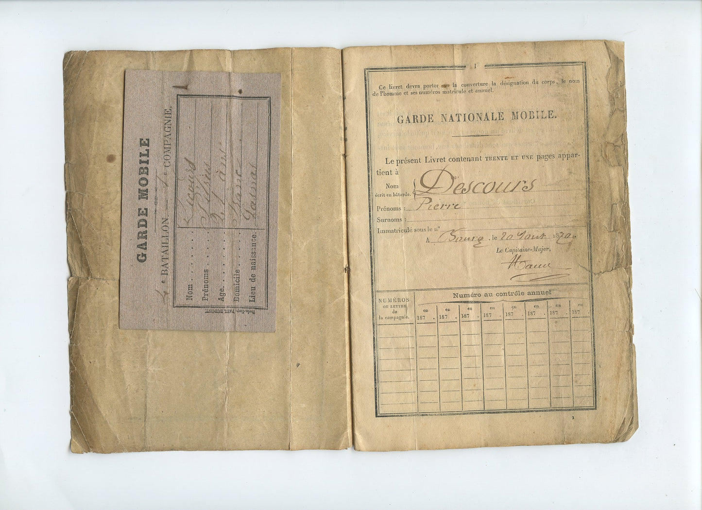 2 livrets militaires d'un mobile de la guerre de 1870-71