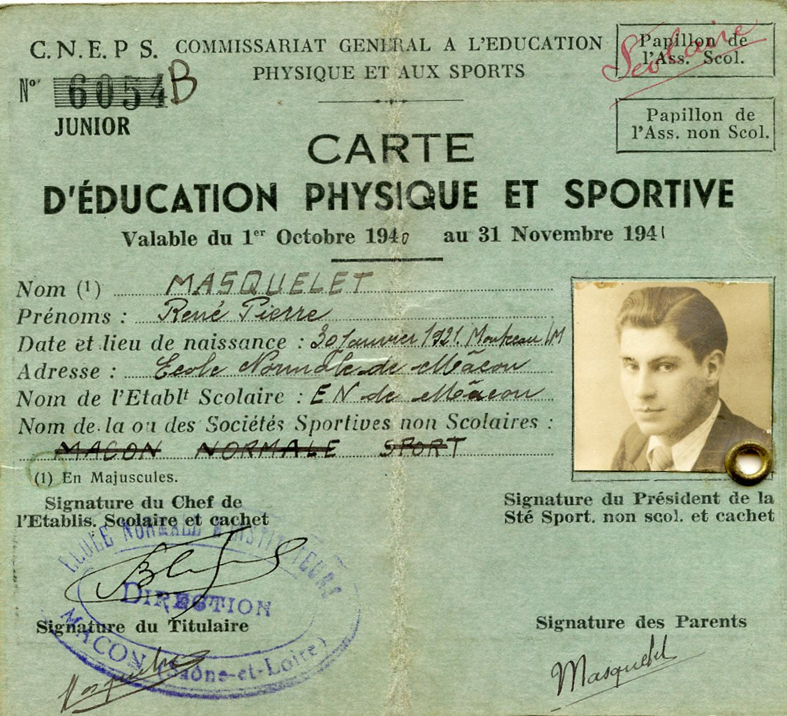 carte d'éducation physique et sportive Etat Français 1941