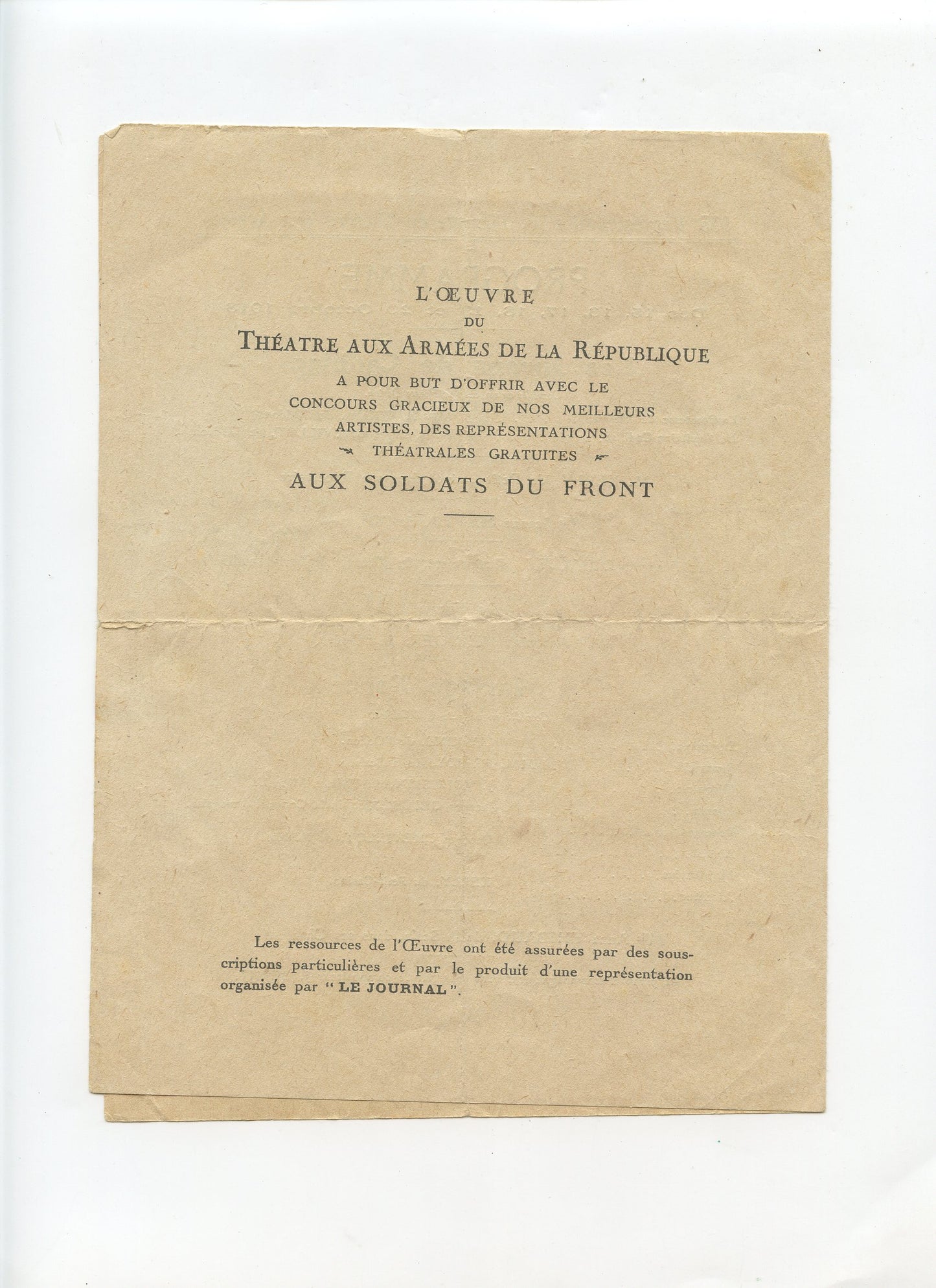 programme du théâtre aux armées 1918