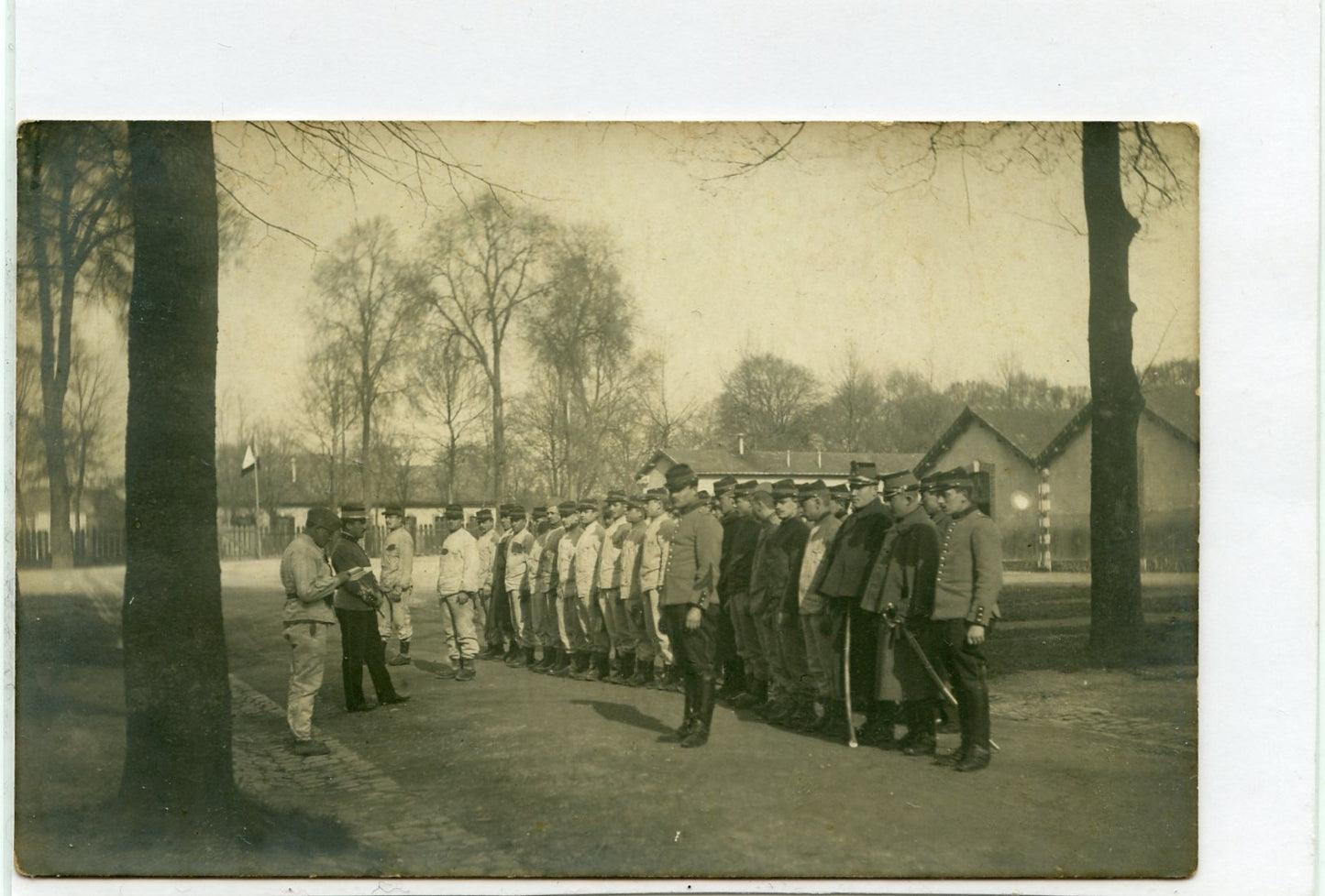 carte photo cavaliers appel du pansage du 17° chasseurs à cheval 1913, Lunéville, cavalerie