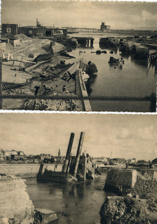 2 cartes postales destruction du port de Dunkerque 1939-40