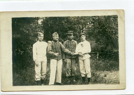 carte photo 4 cavaliers du 17° chasseurs à cheval 1913, Lunéville, cavalerie