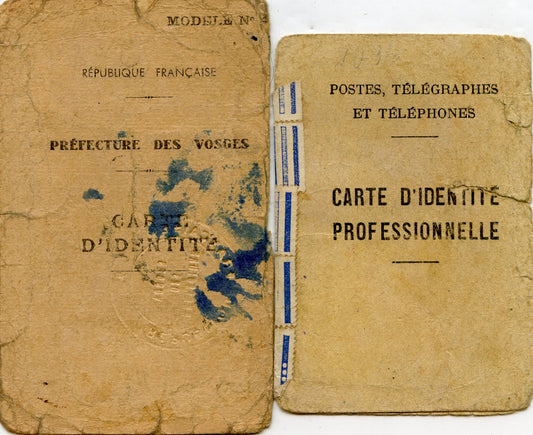 carte d'identité Etat Français de carte professionnelle de Facteur à Saint Dié 1944 (Vosges)
