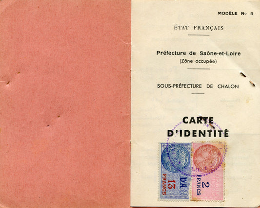 carte d'identité Etat Français Saône et Loire (zone Occupée) 1944