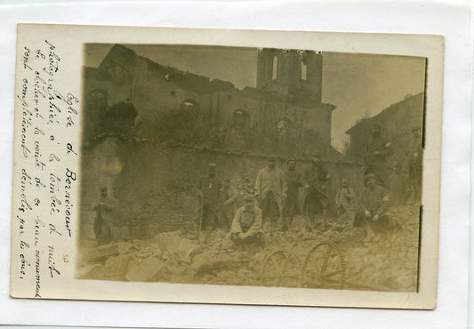 carte photo église de Bernécourt avec poilus devant Meurthe et Moselle 1914-1918