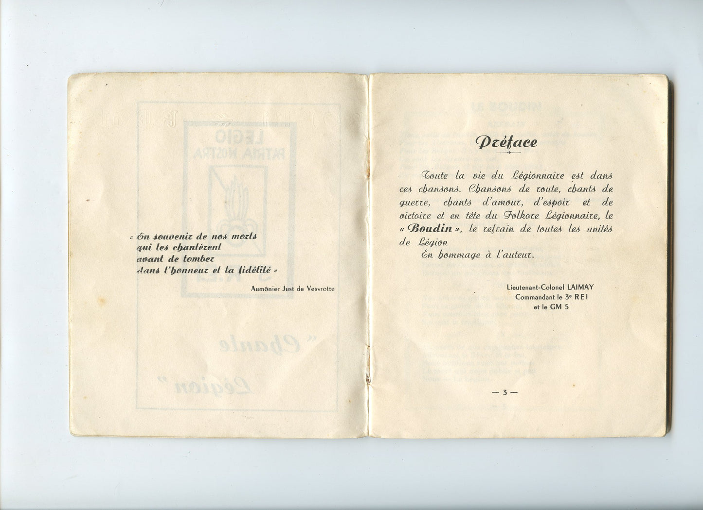 carnet de chants de la Légion Etrangère, 3°REI, Indochine Algérie, années 50, imprimé à El Milia