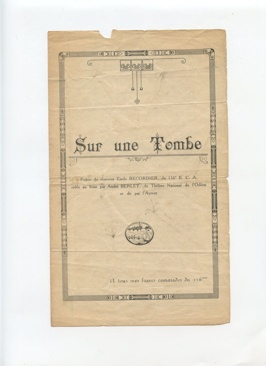 document poésie d'un chasseur du 116°BCA crée au front 1914-1918