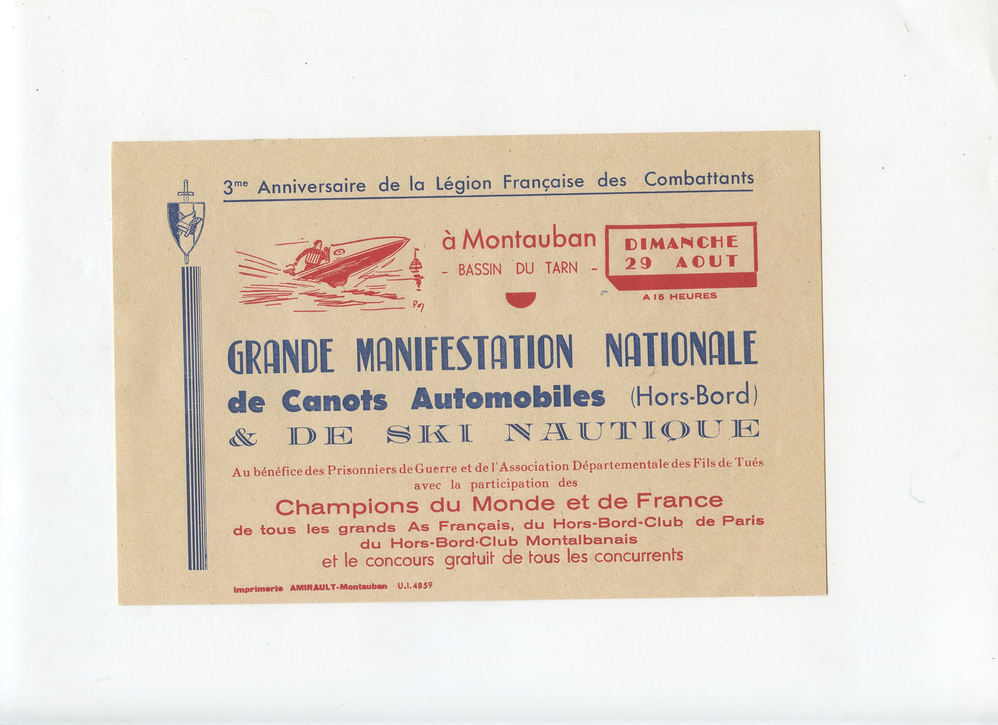 tract 3° anniversaire LFC manif nautique 1943, Vichy Etat Français