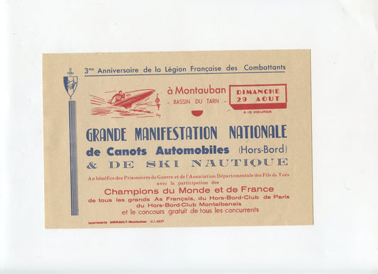 tract 3° anniversaire LFC manif nautique 1943, Vichy Etat Français