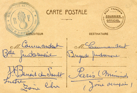 carte courrier officiel gendarmerie occupation zone libre demande de renseignements