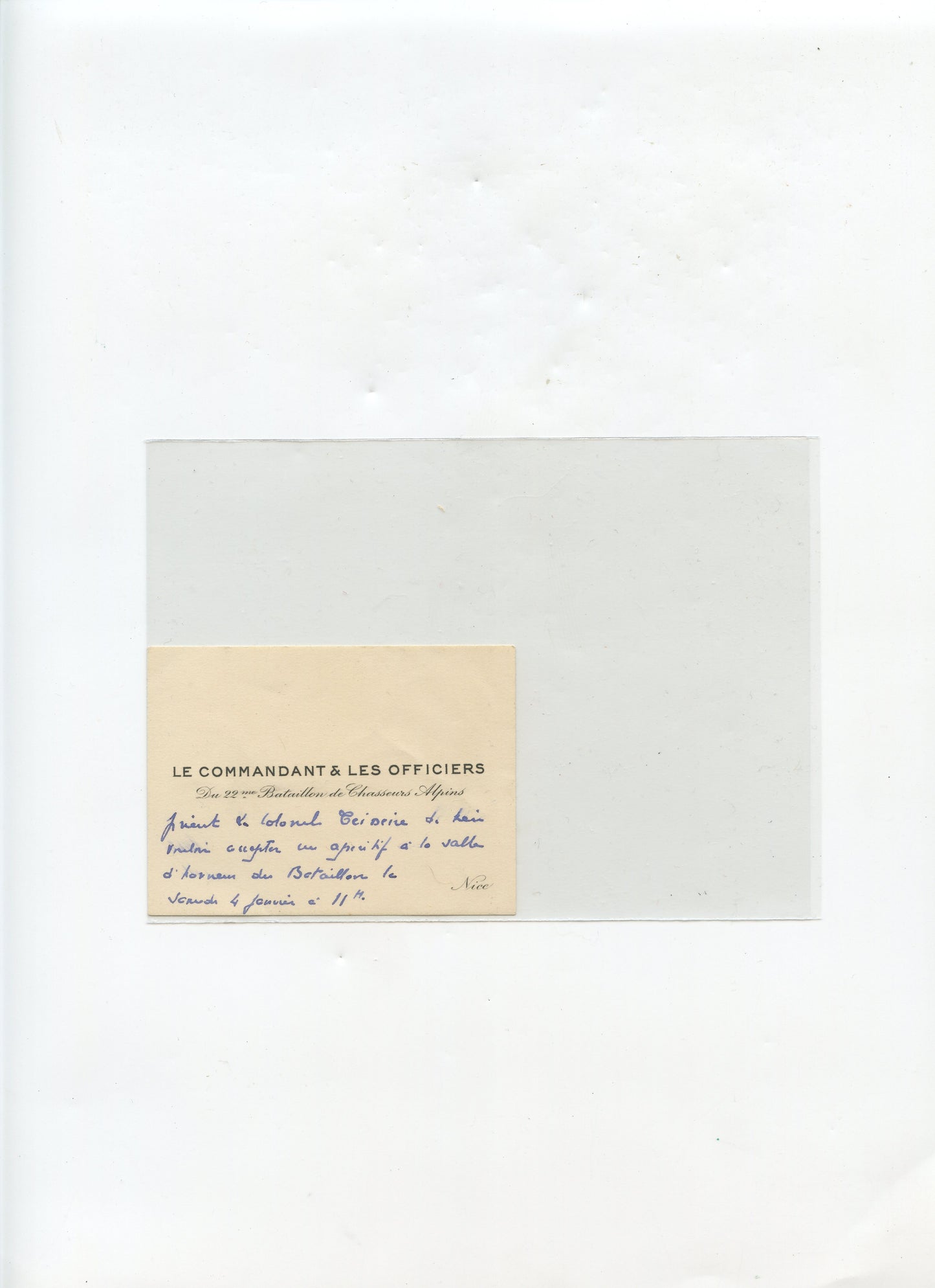 carte de visite du chef de corps du 22°BCA, chasseurs années 20-30