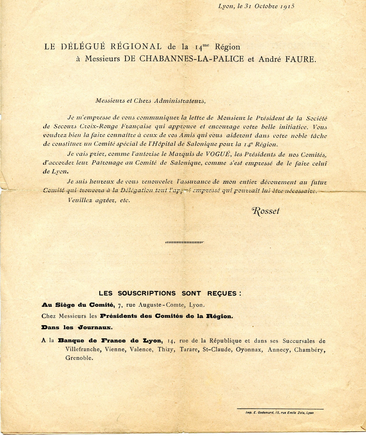 document fondation hôpital auxiliaire à Salonique 14-18, croix rouge SSBM