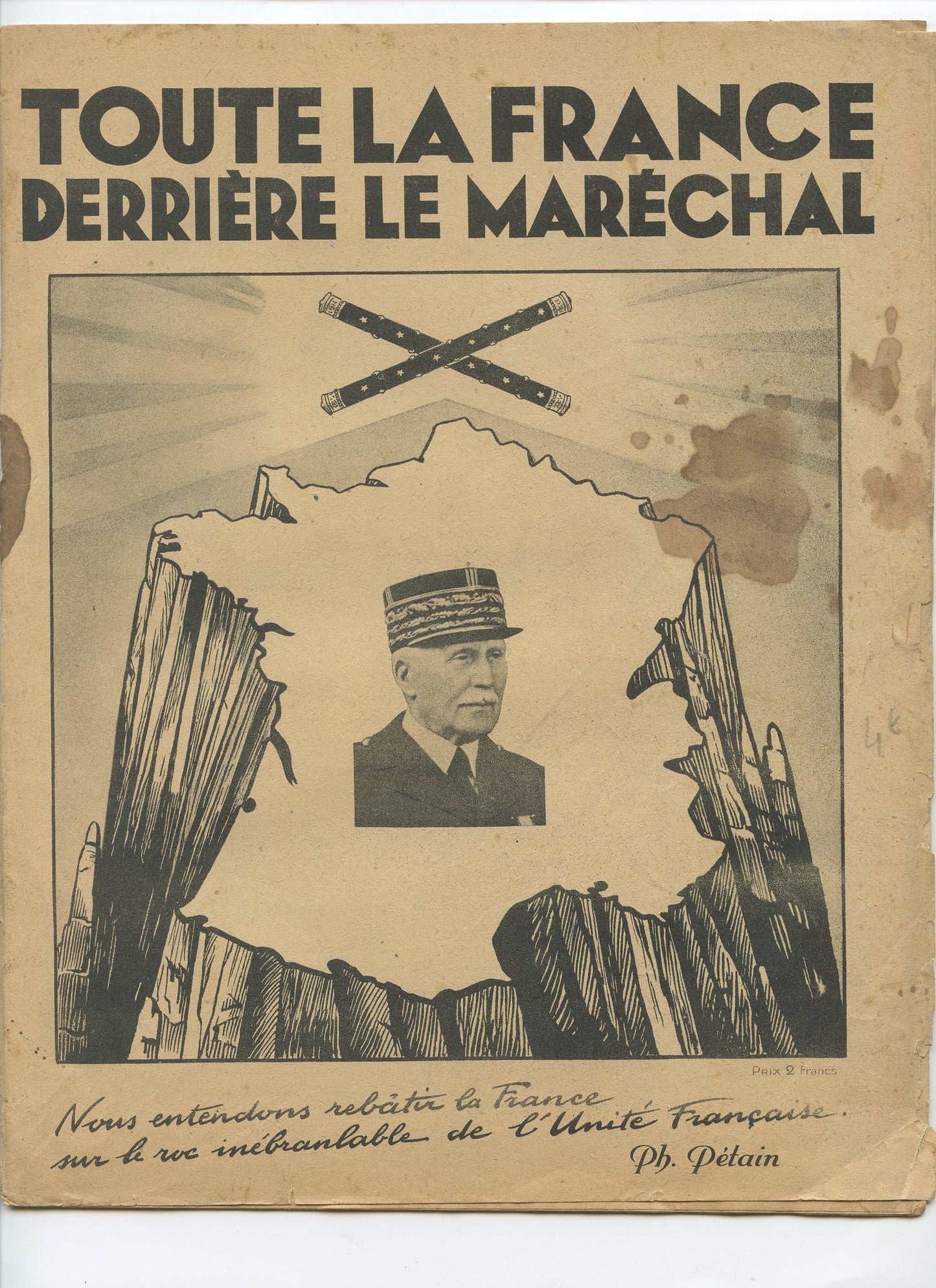 revue toute la France derrière le maréchal, déchirure sur la tranche, taches, Vichy, Etat Français